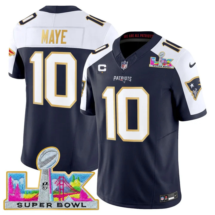 MEN'S NEW ENGLAND PATRIOTS SUPER BOWL LX GOLD TRIM VAPOR LIMITED JERSEY ALTERNATE #10 DRAKE MAYE