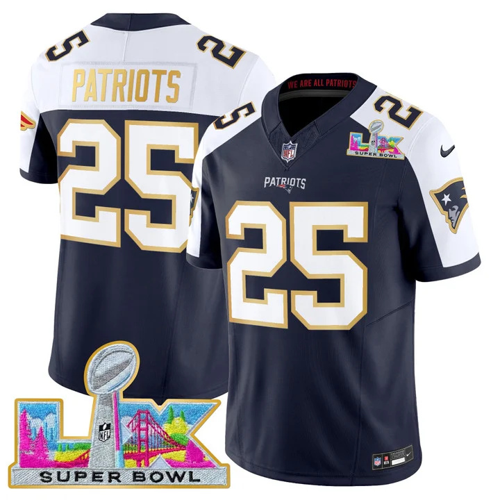 MEN'S NEW ENGLAND PATRIOTS SUPER BOWL LX GOLD TRIM VAPOR LIMITED JERSEY ALTERNATE #25 PATRIOTS