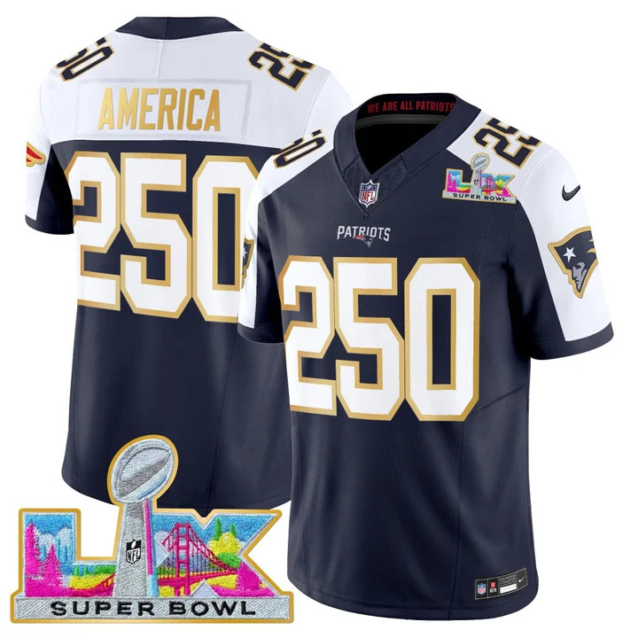 MEN'S NEW ENGLAND PATRIOTS SUPER BOWL LX GOLD TRIM VAPOR LIMITED JERSEY ALTERNATE #250 AMERICA