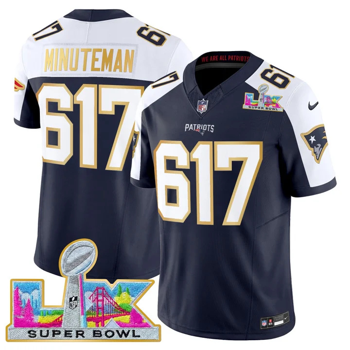 MEN'S NEW ENGLAND PATRIOTS SUPER BOWL LX GOLD TRIM VAPOR LIMITED JERSEY ALTERNATE #617 MINUTEMAN