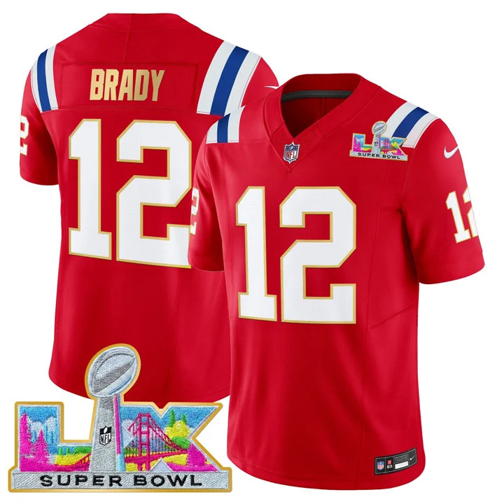 MEN'S NEW ENGLAND PATRIOTS SUPER BOWL LX GOLD TRIM VAPOR LIMITED JERSEY RED #12 TOM BRADY