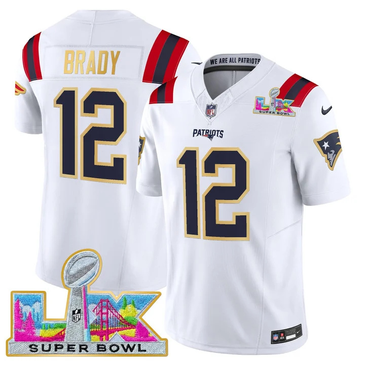 MEN'S NEW ENGLAND PATRIOTS SUPER BOWL LX GOLD TRIM VAPOR LIMITED JERSEY WHITE #12 TOM BRADY