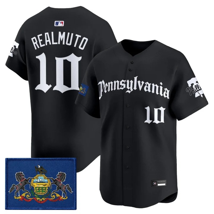 MEN'S PHILLIES 'PENNSYLVANIA GOTHIC EDITION' VAPOR PREMIER LIMITED JERSEY BLACK#10  J.T.REALMUTO