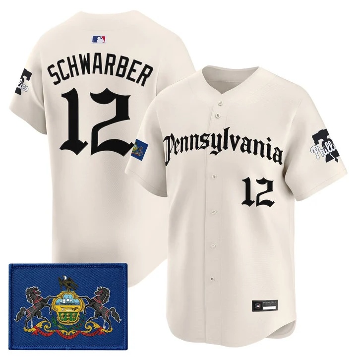 MEN'S PHILLIES 'PENNSYLVANIA GOTHIC EDITION' VAPOR PREMIER LIMITED JERSEY CREAM#12 KYLE SCHWARBER