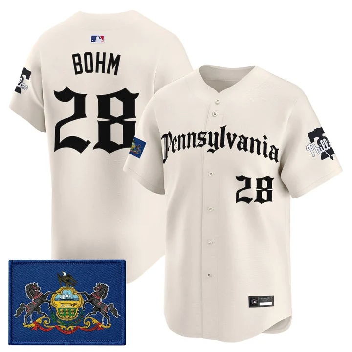 MEN'S PHILLIES 'PENNSYLVANIA GOTHIC EDITION' VAPOR PREMIER LIMITED JERSEY CREAM#28 ALEC BOHM