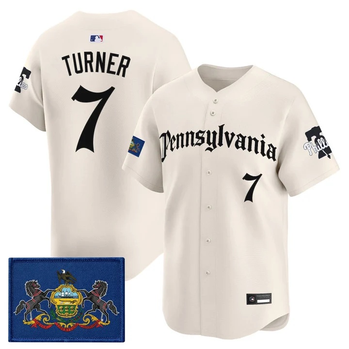 MEN'S PHILLIES 'PENNSYLVANIA GOTHIC EDITION' VAPOR PREMIER LIMITED JERSEY CREAM#7 TREA TURNER