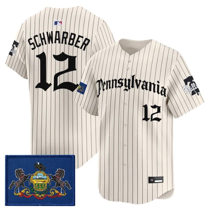 MEN'S PHILLIES 'PENNSYLVANIA GOTHIC EDITION' VAPOR PREMIER LIMITED JERSEY PINSTRIPE#12 KYLE SCHWARBER