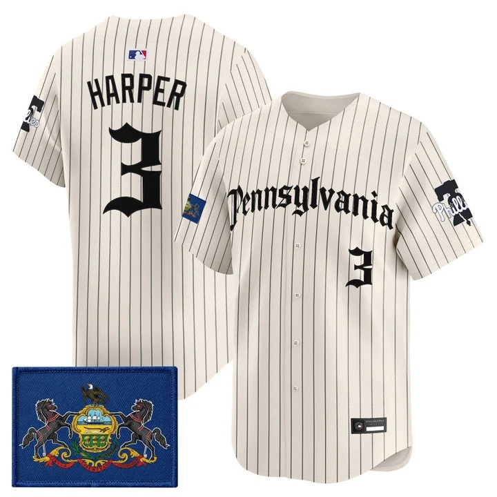 MEN'S PHILLIES 'PENNSYLVANIA GOTHIC EDITION' VAPOR PREMIER LIMITED JERSEY PINSTRIPE#3 BRYCE HARPER