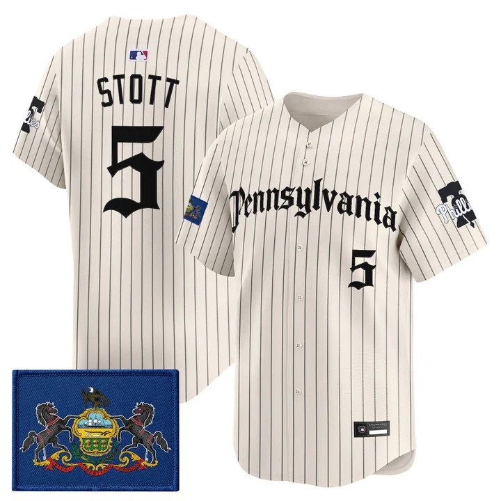 MEN'S PHILLIES 'PENNSYLVANIA GOTHIC EDITION' VAPOR PREMIER LIMITED JERSEY PINSTRIPE#5 BRYSON STOTT