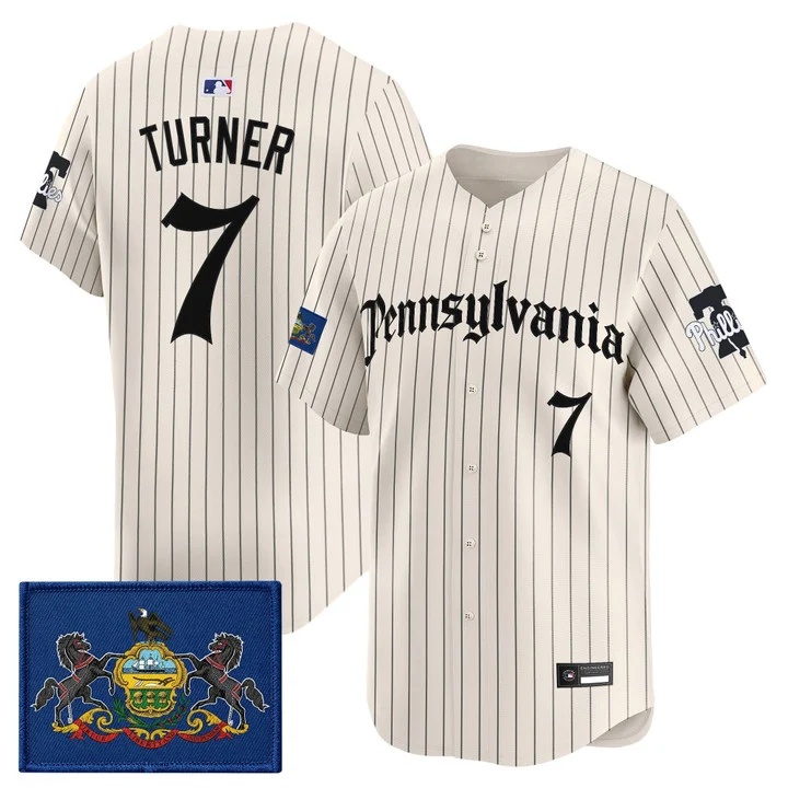 MEN'S PHILLIES 'PENNSYLVANIA GOTHIC EDITION' VAPOR PREMIER LIMITED JERSEY PINSTRIPE#7 TREA TURNER