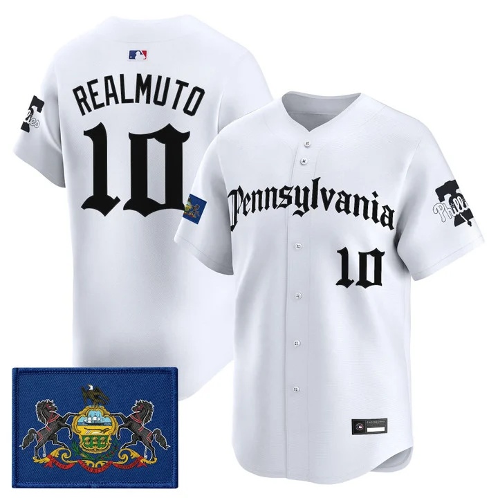 MEN'S PHILLIES 'PENNSYLVANIA GOTHIC EDITION' VAPOR PREMIER LIMITED JERSEY WHITE#10  J.T.REALMUTO