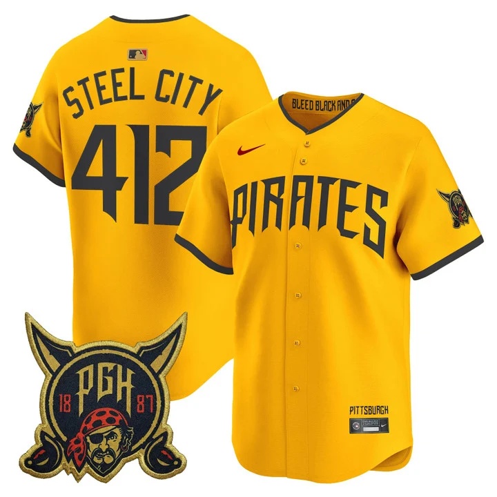 MEN'S PITTSBURGH PIRATES 2026 CITY CONNECT VAPOR PREMIER LIMITED JERSEY GOLD#412 STEEL CITY