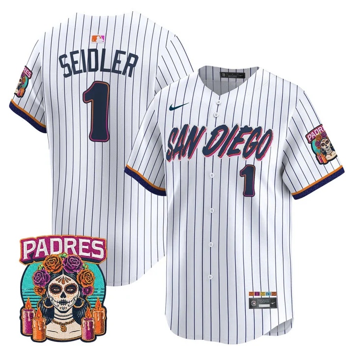 MEN'S SAN DIEGO PADRES 2026 CITY CONNECT VAPOR PREMIER LIMITED JERSEY PINSTRIPE#1 PETER SEIDLER