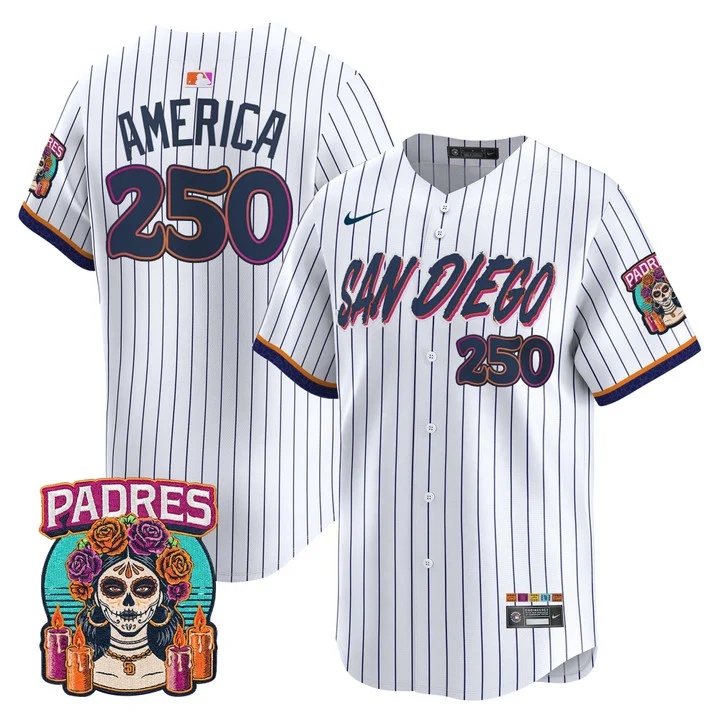 MEN'S SAN DIEGO PADRES 2026 CITY CONNECT VAPOR PREMIER LIMITED JERSEY PINSTRIPE#250 AMERICA