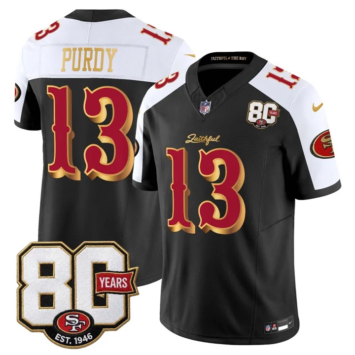 MEN'S SAN FRANCISCO 49ERS 80TH ANNIVERSARY PATCH VAPOR LIMITED JERSEY - RIVALRIES EDITION BLACK ALTERNATE#13 BROCK PURDY