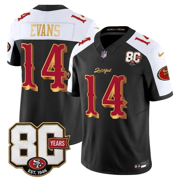 MEN'S SAN FRANCISCO 49ERS 80TH ANNIVERSARY PATCH VAPOR LIMITED JERSEY - RIVALRIES EDITION BLACK ALTERNATE#14 MIKE EVANS