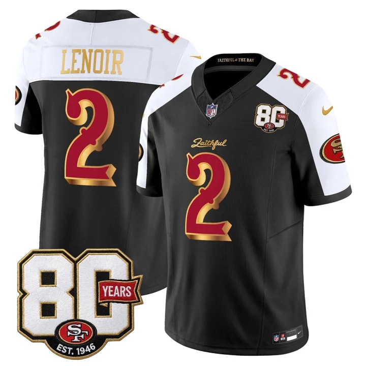 MEN'S SAN FRANCISCO 49ERS 80TH ANNIVERSARY PATCH VAPOR LIMITED JERSEY - RIVALRIES EDITION BLACK ALTERNATE#2 DEOMMODORE LENOIR