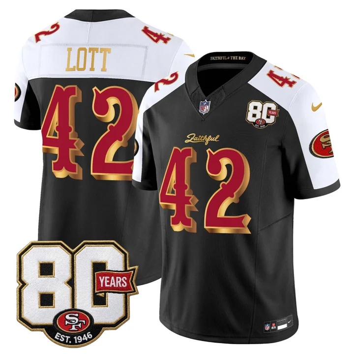 MEN'S SAN FRANCISCO 49ERS 80TH ANNIVERSARY PATCH VAPOR LIMITED JERSEY - RIVALRIES EDITION BLACK ALTERNATE#42 RONNIE LOTT