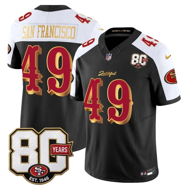 MEN'S SAN FRANCISCO 49ERS 80TH ANNIVERSARY PATCH VAPOR LIMITED JERSEY - RIVALRIES EDITION BLACK ALTERNATE#49 SAN FRANCISCO