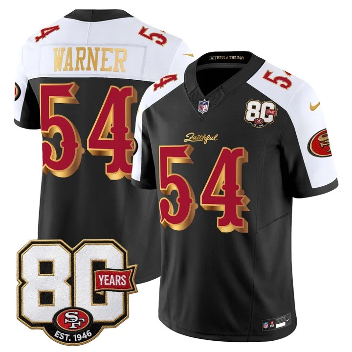 MEN'S SAN FRANCISCO 49ERS 80TH ANNIVERSARY PATCH VAPOR LIMITED JERSEY - RIVALRIES EDITION BLACK ALTERNATE#54 FRED WARNER