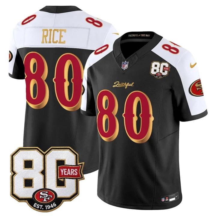 MEN'S SAN FRANCISCO 49ERS 80TH ANNIVERSARY PATCH VAPOR LIMITED JERSEY - RIVALRIES EDITION BLACK ALTERNATE#80 JERRY RICE