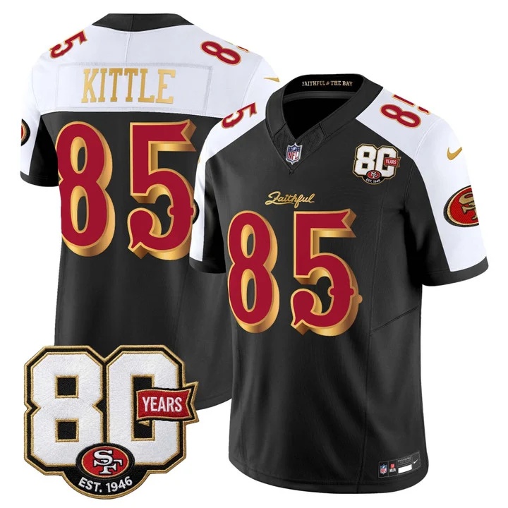 MEN'S SAN FRANCISCO 49ERS 80TH ANNIVERSARY PATCH VAPOR LIMITED JERSEY - RIVALRIES EDITION BLACK ALTERNATE#85 GEORGE KITTLE