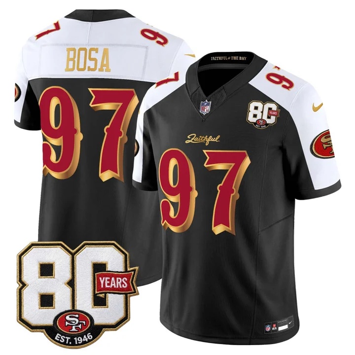 MEN'S SAN FRANCISCO 49ERS 80TH ANNIVERSARY PATCH VAPOR LIMITED JERSEY - RIVALRIES EDITION BLACK ALTERNATE#97 NICK BOSA