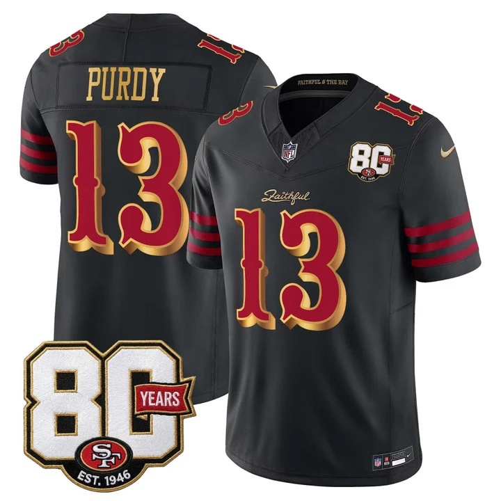 MEN'S SAN FRANCISCO 49ERS 80TH ANNIVERSARY PATCH VAPOR LIMITED JERSEY - RIVALRIES EDITION BLACK RIVALRIES#13 BROCK PURDY
