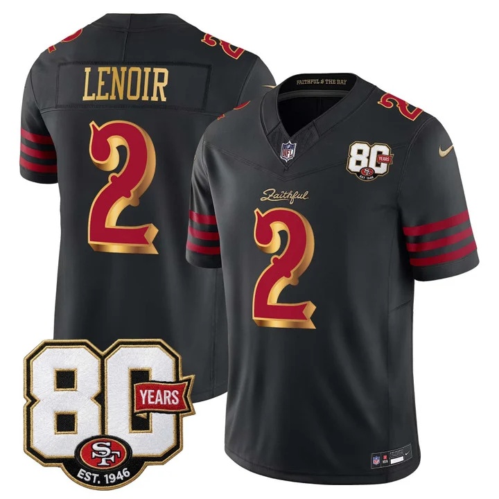 MEN'S SAN FRANCISCO 49ERS 80TH ANNIVERSARY PATCH VAPOR LIMITED JERSEY - RIVALRIES EDITION BLACK RIVALRIES#2 DEOMMODORE LENOIR