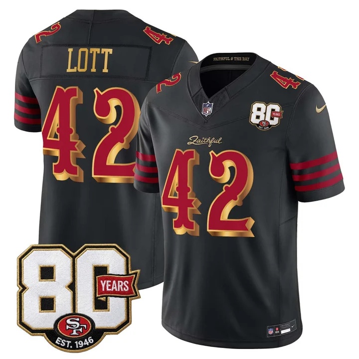 MEN'S SAN FRANCISCO 49ERS 80TH ANNIVERSARY PATCH VAPOR LIMITED JERSEY - RIVALRIES EDITION BLACK RIVALRIES#42 RONNIE LOTT