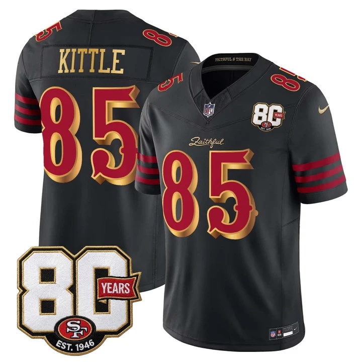 MEN'S SAN FRANCISCO 49ERS 80TH ANNIVERSARY PATCH VAPOR LIMITED JERSEY - RIVALRIES EDITION BLACK RIVALRIES#85 GEORGE KITTLE
