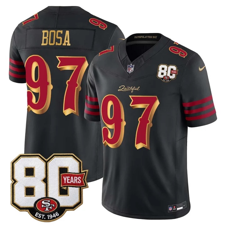 MEN'S SAN FRANCISCO 49ERS 80TH ANNIVERSARY PATCH VAPOR LIMITED JERSEY - RIVALRIES EDITION BLACK RIVALRIES#97 NICK BOSA