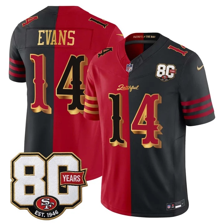 MEN'S SAN FRANCISCO 49ERS 80TH ANNIVERSARY PATCH VAPOR LIMITED JERSEY - RIVALRIES EDITION SPLIT#14 MIKE EVANS