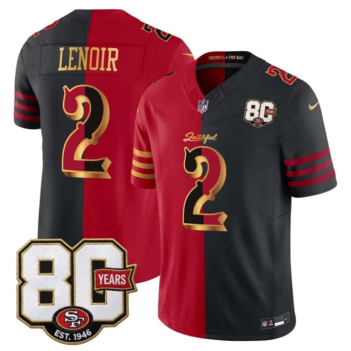 MEN'S SAN FRANCISCO 49ERS 80TH ANNIVERSARY PATCH VAPOR LIMITED JERSEY - RIVALRIES EDITION SPLIT#2 DEOMMODORE LENOIR