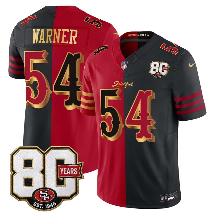 MEN'S SAN FRANCISCO 49ERS 80TH ANNIVERSARY PATCH VAPOR LIMITED JERSEY - RIVALRIES EDITION SPLIT#54 FRED WARNER