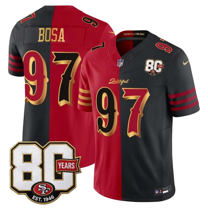 MEN'S SAN FRANCISCO 49ERS 80TH ANNIVERSARY PATCH VAPOR LIMITED JERSEY - RIVALRIES EDITION SPLIT#97 NICK BOSA