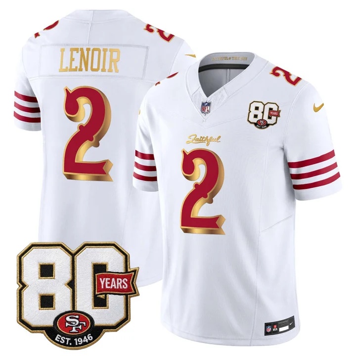 MEN'S SAN FRANCISCO 49ERS 80TH ANNIVERSARY PATCH VAPOR LIMITED JERSEY - RIVALRIES EDITION WHITE GOLD#2 DEOMMODORE LENOIR