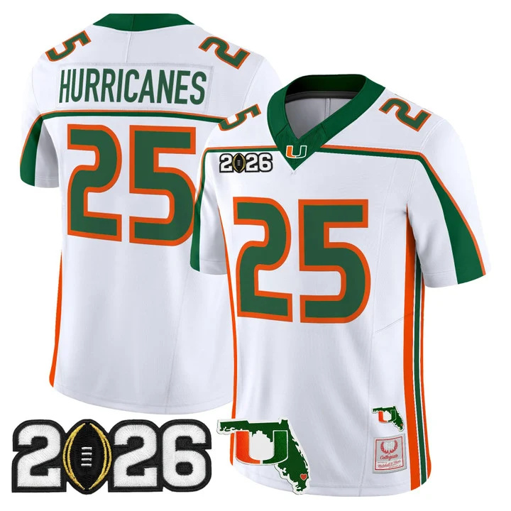 MIAMI HURRICANES THROWBACK VAPOR LIMITED JERSEY 2026 CFP FINAL & FLORIDA PATCH#25 HURRICANES