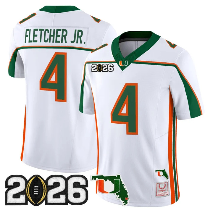 MIAMI HURRICANES THROWBACK VAPOR LIMITED JERSEY 2026 CFP FINAL & FLORIDA PATCH#4 MARK FLETCHER JR.