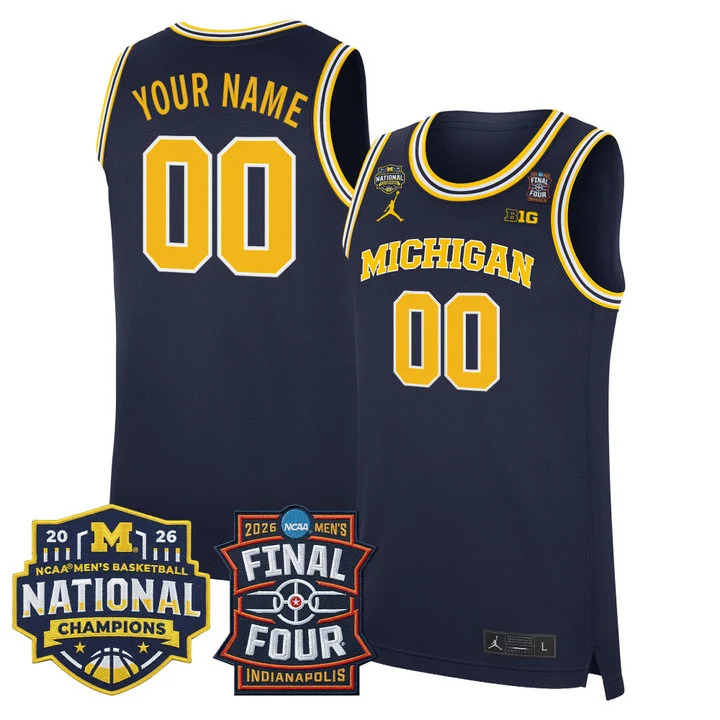 MICHIGAN WOLVERINES 2026 FINAL FOUR & NATIONAL CHAMPIONS PATCH CUSTOM BASKETBALL JERSEY NAVY
