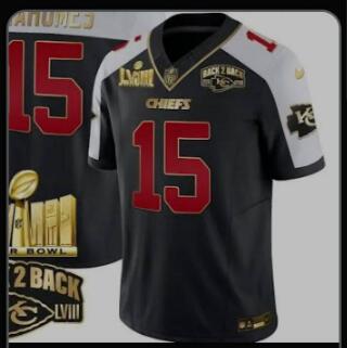 Mahomes Kansas City Chiefs LVIII Super Bowl Champions Black white NFL Jersey