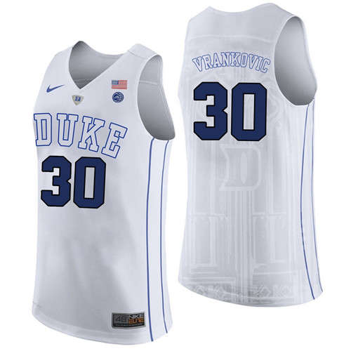 Male Duke Blue Devils White Antonio Vrankovic College Basketball Performance Jersey