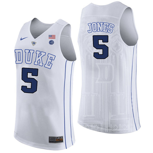 Male Duke Blue Devils White Tyus Jones College Basketball Performance Jersey