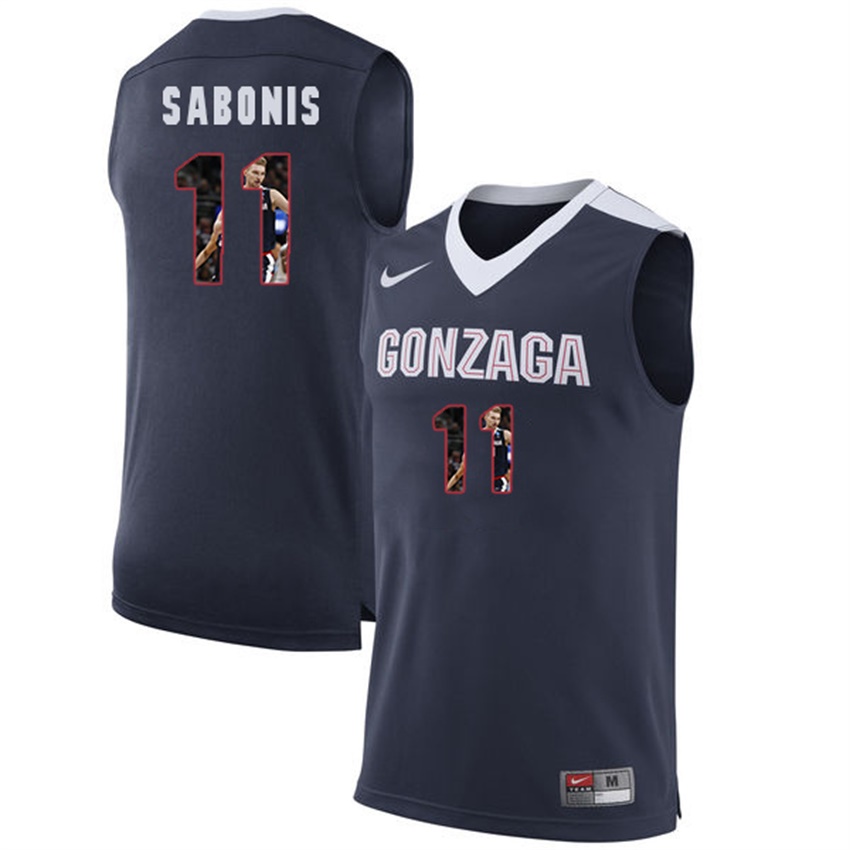 Male Gonzaga Bulldogs Dark Blue Domantas Sabonis NCAA Basketball Jersey with Player Pictorial