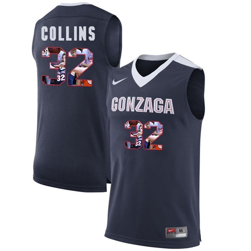 Male Gonzaga Bulldogs Dark Blue Zach Collins NCAA Basketball Jersey with Player Pictorial