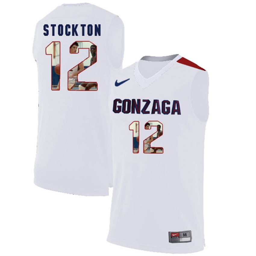 Male Gonzaga Bulldogs White David Stockton NCAA Basketball Jersey with Player Pictorial