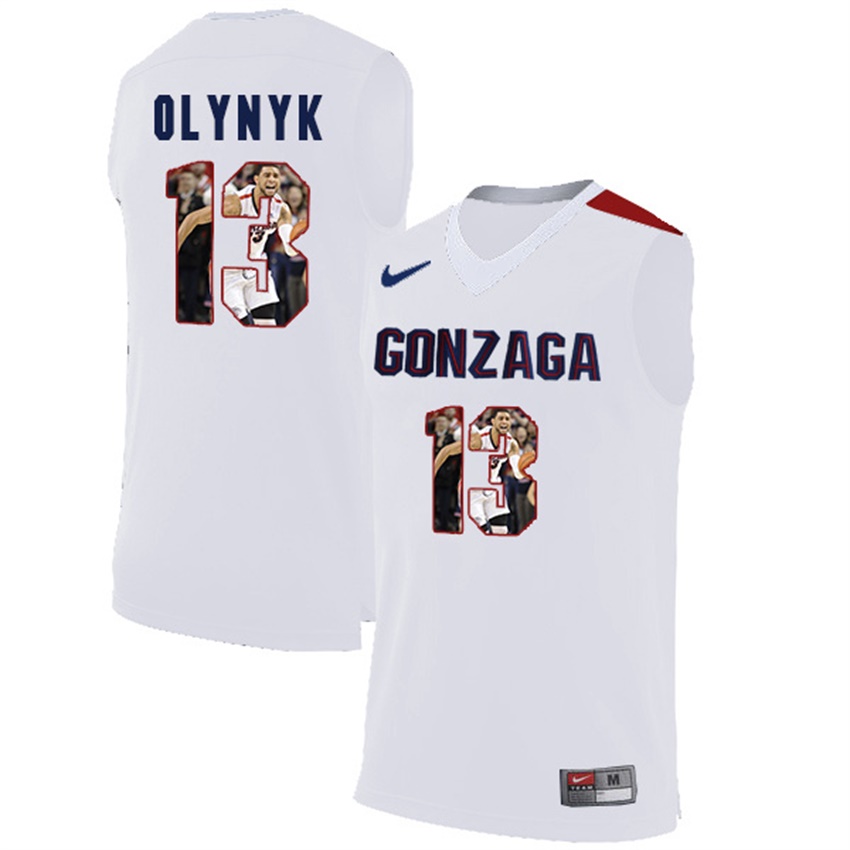 Male Gonzaga Bulldogs White Kelly Olynyk NCAA Basketball Jersey with Player Pictorial