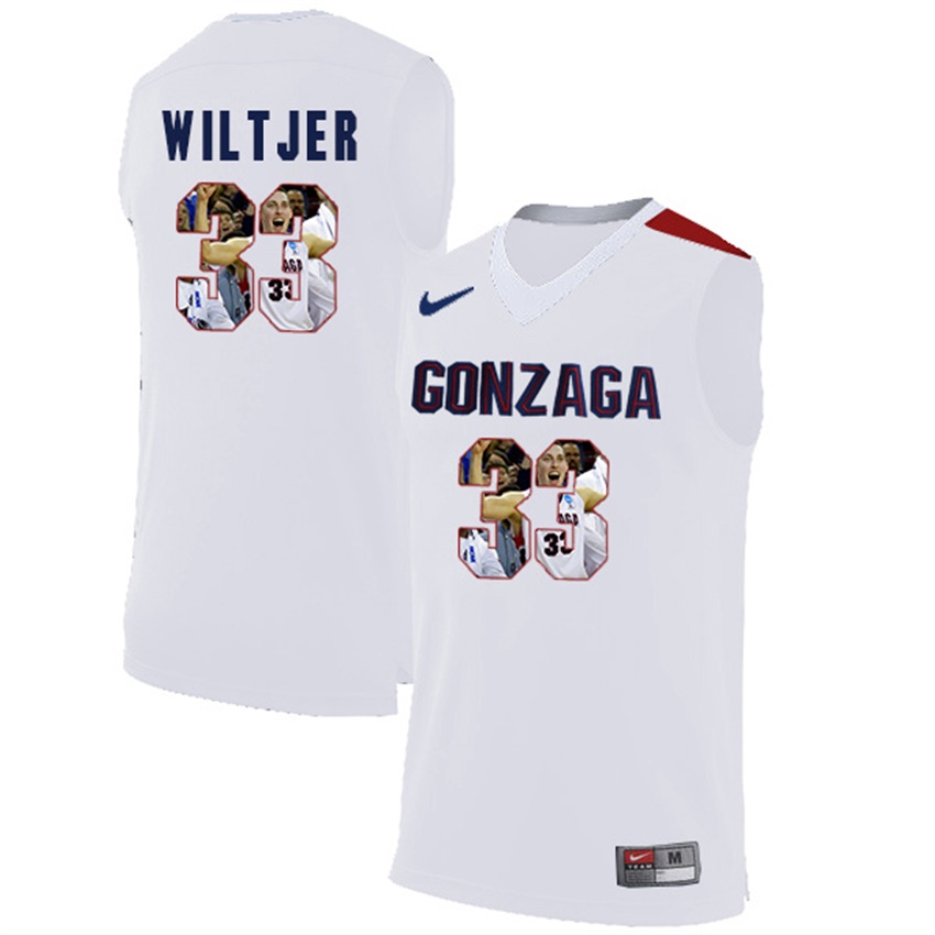 Male Gonzaga Bulldogs White Kyle Wiltjer NCAA Basketball Jersey with Player Pictorial