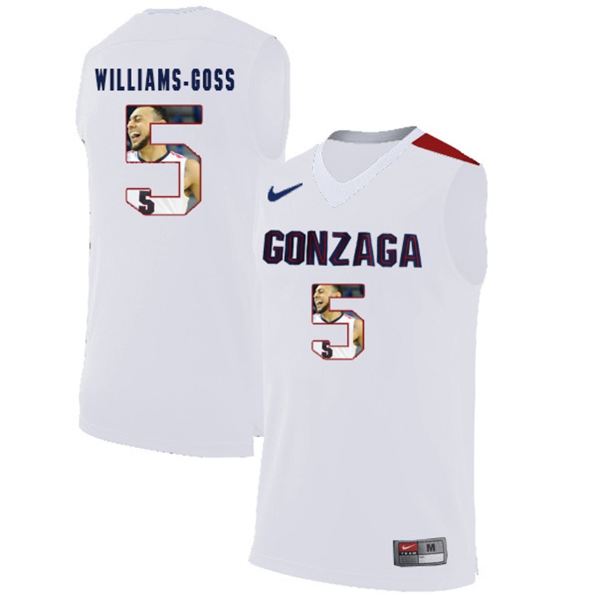 Male Gonzaga Bulldogs White Nigel Williams-Goss NCAA Basketball Jersey with Player Pictorial