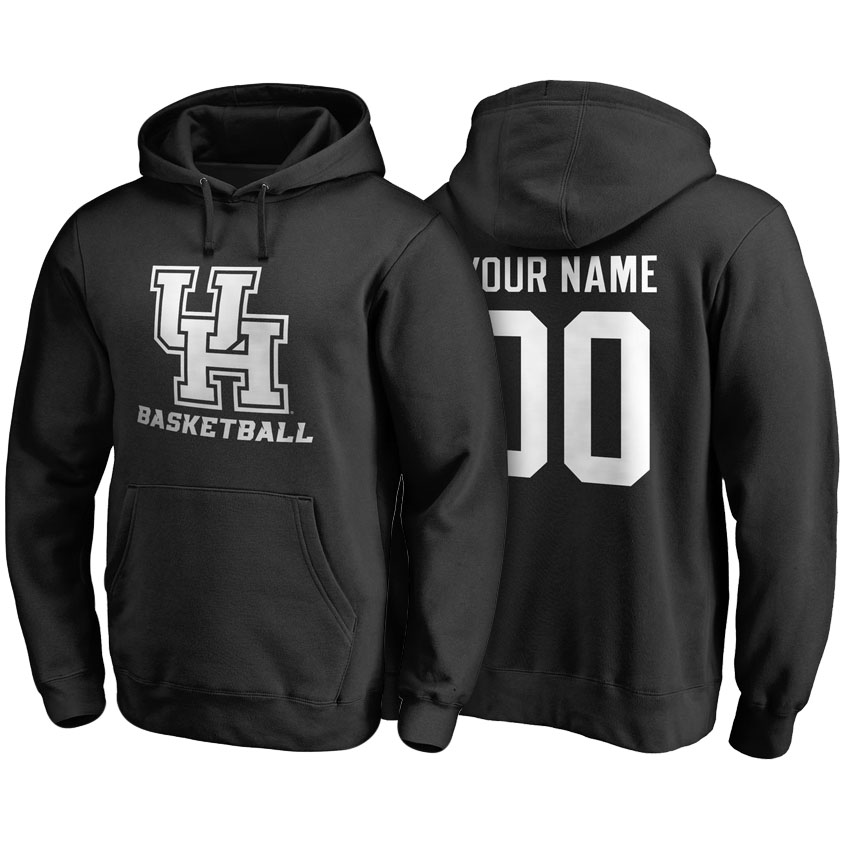 Male Houston Cougars Black Custom Name And Number Basketball Hoodie